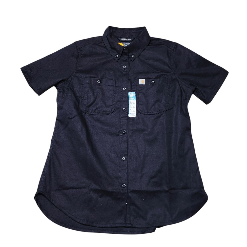 Carhartt Rugged Professional Womens M Black Canvas Button Down Shirt 103105-001